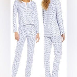 Roller Rabbit pajamas set blue hearts Henley long sleeve top pants cotton